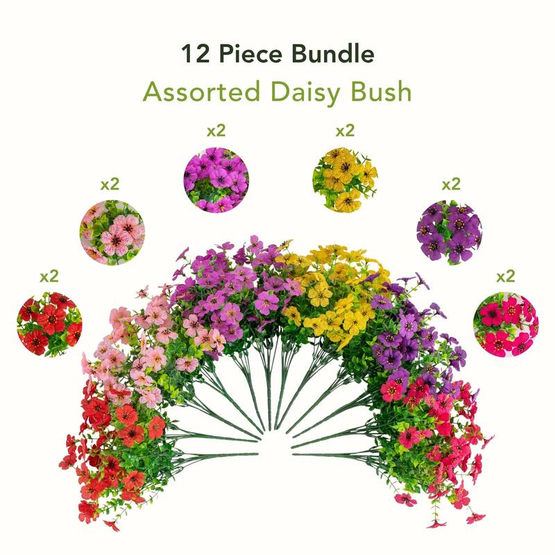 13-in UV Resistant Artificial Daisy Bush (Indoor/Outdoor) - Set of 12