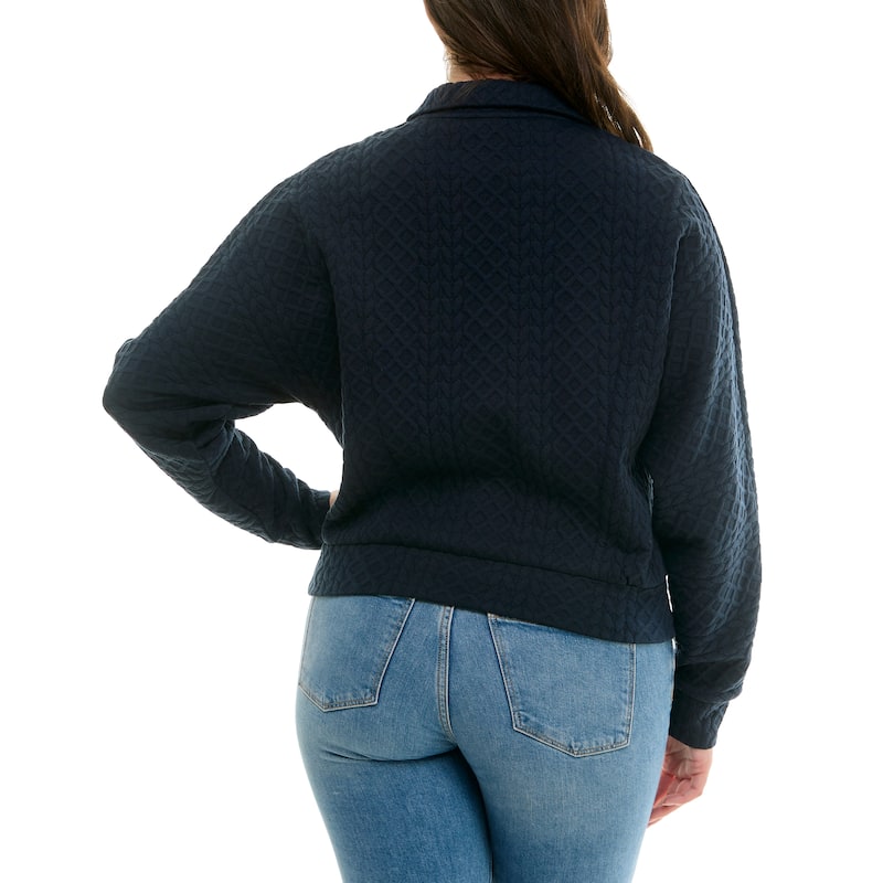 Nanette Lepore Cable-Quilted Quarter-Zip Sweater