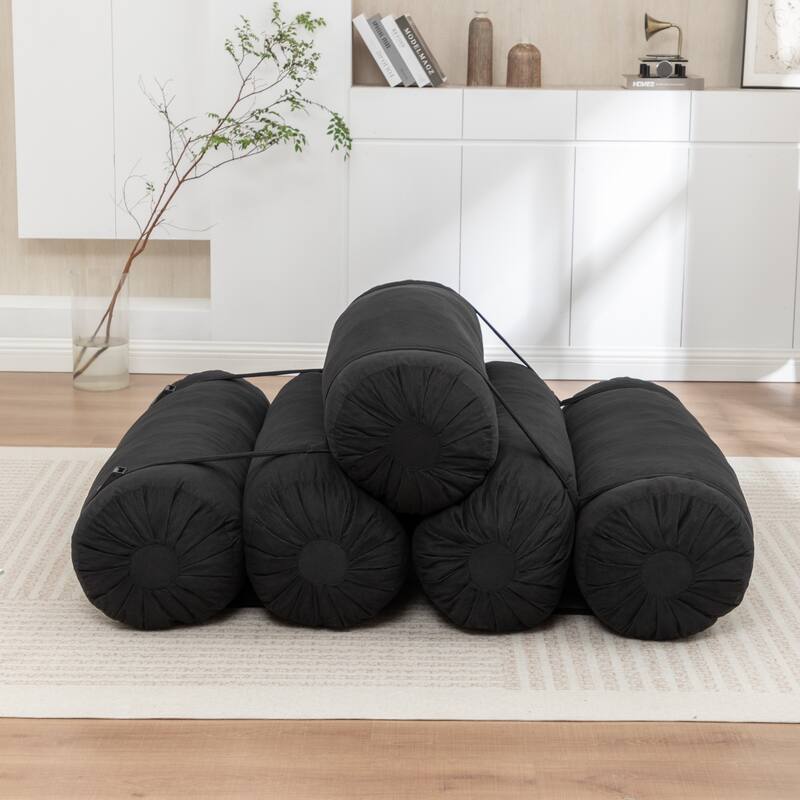 Versatile Lazy Sofa Corduroy Chaise Lounge Floor Couch Composed of 5 Cylindrical Pillows with Adjustable Straps
