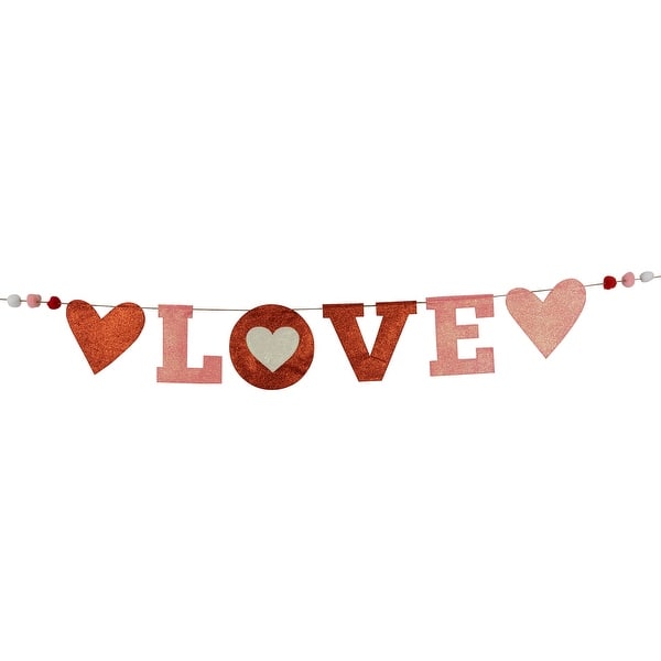 slide 2 of 6, 5' Glittered "Love" Valentine's Day Wall Banner Decoration