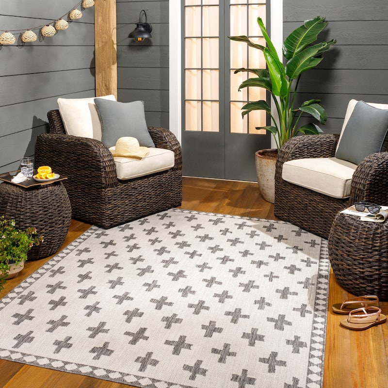 Livabliss Boronia Indoor/ Outdoor Mod Geometric Area Rug - 6'7" x 9' - Grey