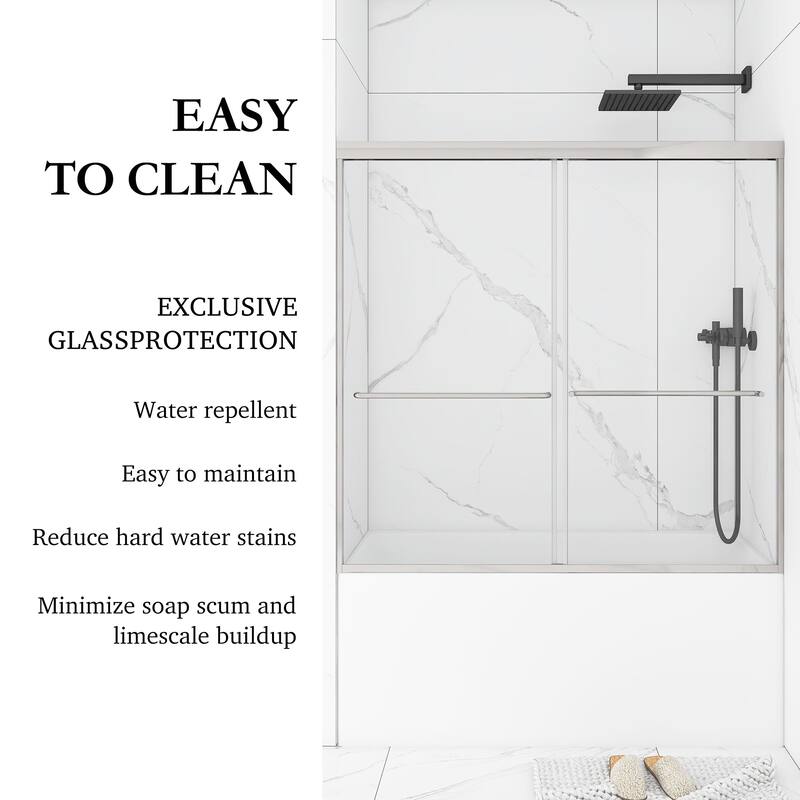 60'' x 58'' Double Sliding Tub Door in Chrome with Clear Tempered Glass