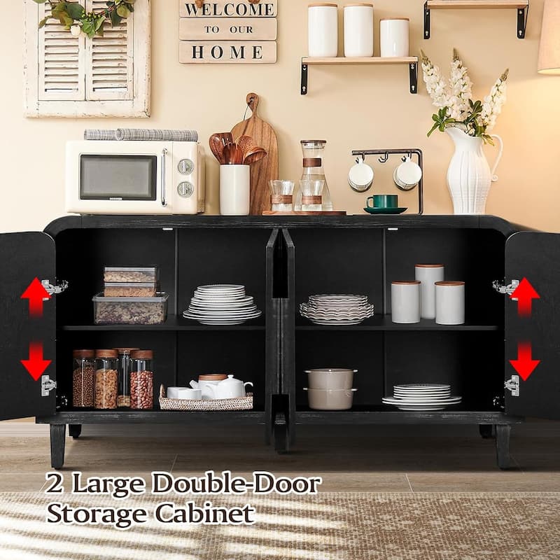 59'' Farmhouse Curved Vintage Storage Sideboard