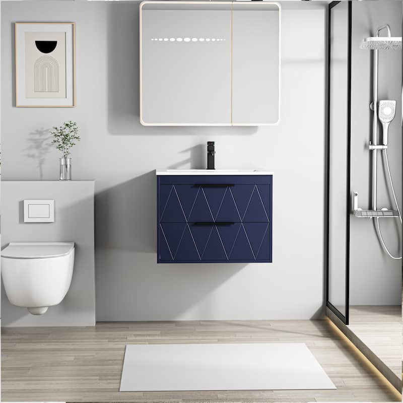 Wall Mount Vanity with Ceramic Sink SMC Sink Soft-Close - 24" - Blue