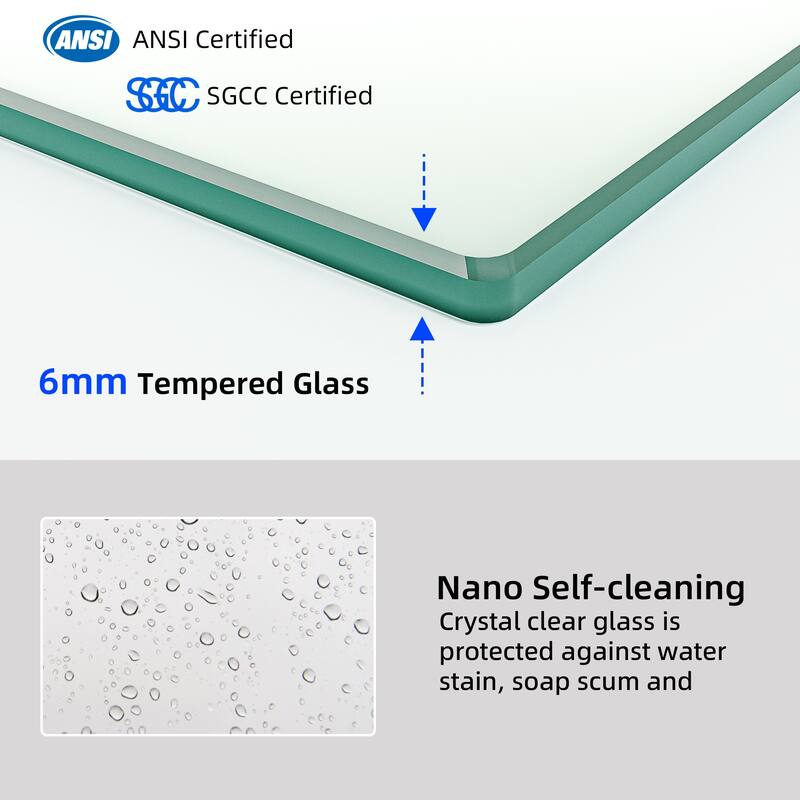 60x60 Sliding Tub Shower Door, Double Bypass, 6mm Tempered Glass, Bright Aluminum Frame, Hidden Rollers, 4 in Adjustable