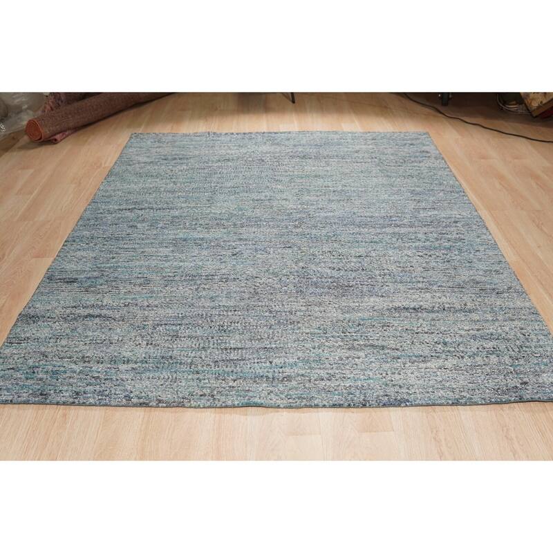 Hand-Knotted Natural Silk Grass Design Rug, 10' x 14', Blue Mix Area Rug, Elegant Soft Texture for Living Rooms - L