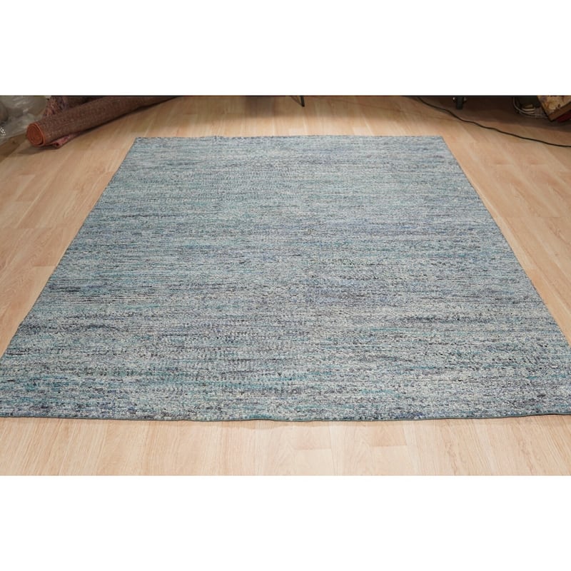 Hand-Knotted Wool & Bamboo Silk Modern Classic Rug, 8' x 10', Blue Area Rug, Soft Luxurious Handcrafted Design - L