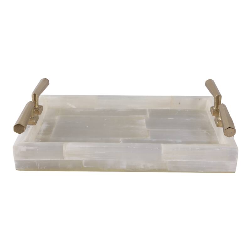 Stone Decorative Tray Chic Stylish Hardware Handles - 14" Gold - 13.75"