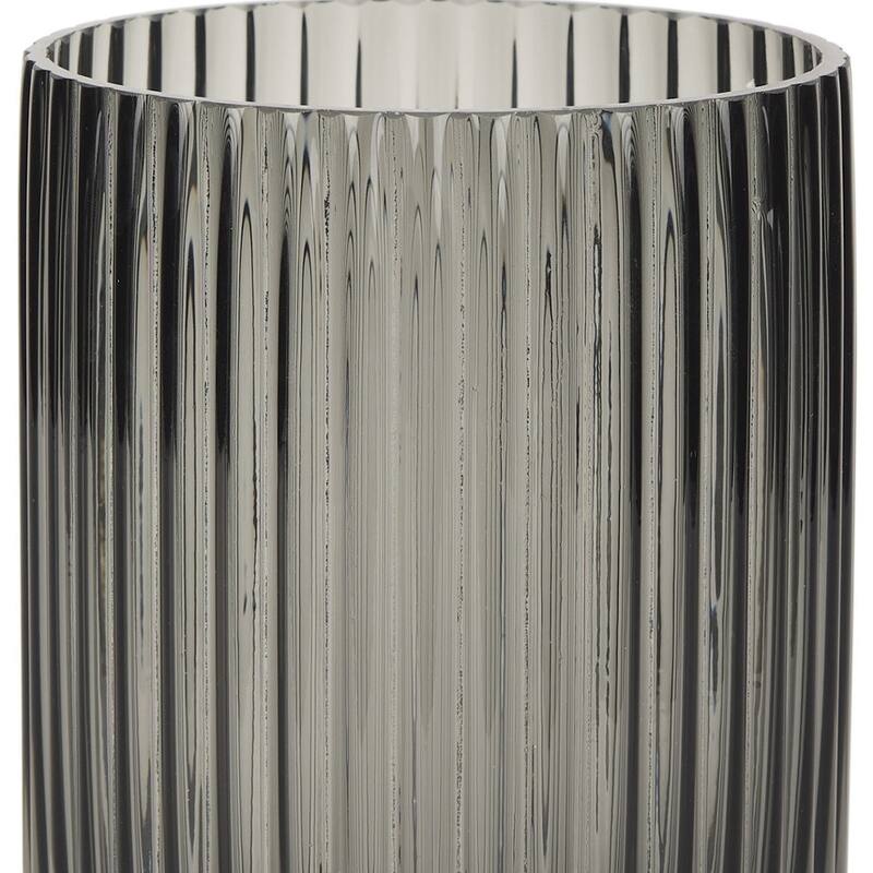 8" Black Cylinder Ribbed Glass Table Vase - 5.59