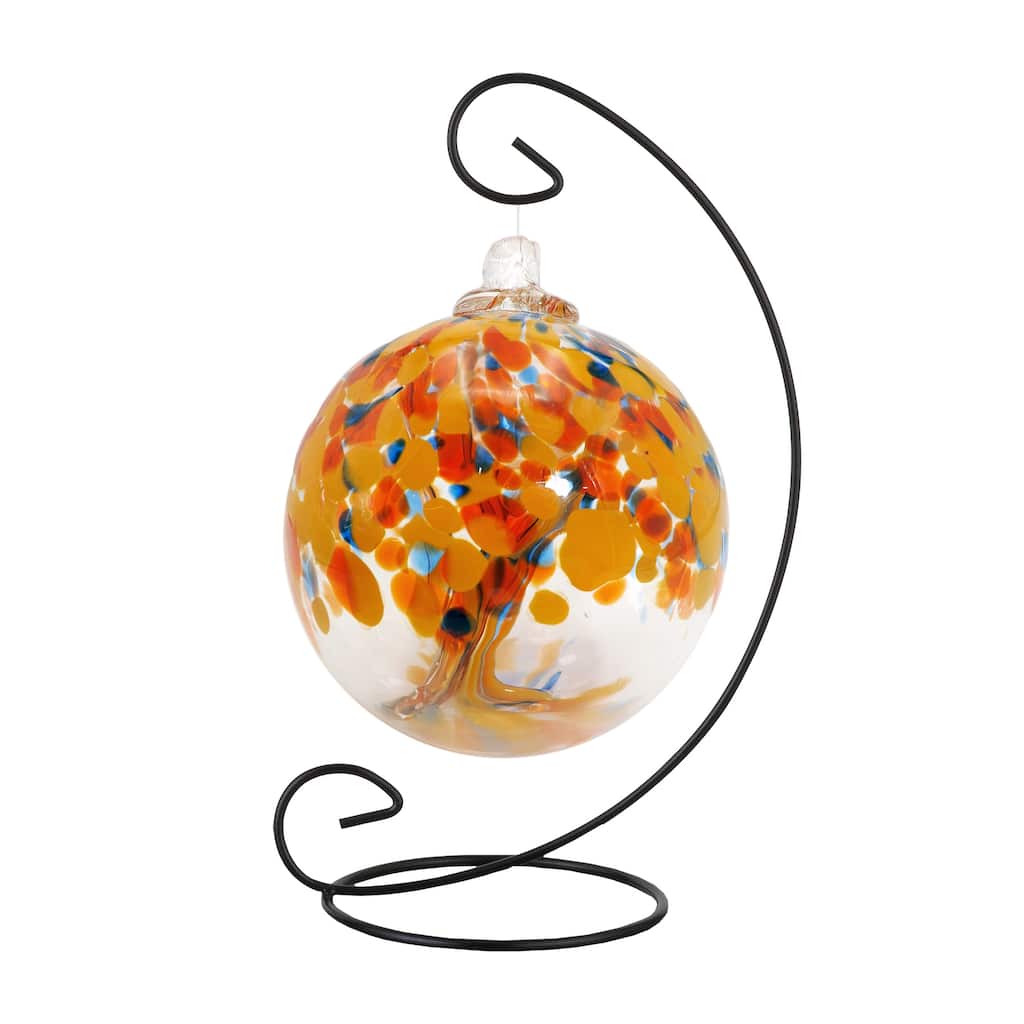 Tree Of Life 6In Aura Hand Blown Glass Ball With Stand
