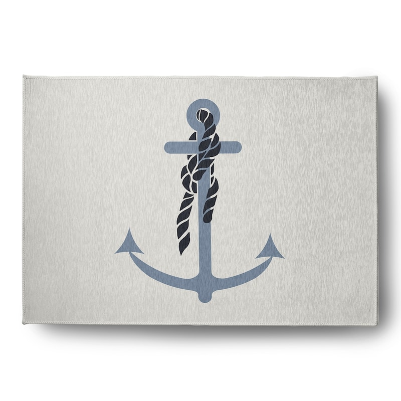 Anchor and Rope Nautical Indoor/Outdoor Rug - Dusty Smoke - 5' x 7'
