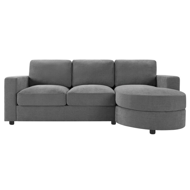 Modern L-Shaped Sofa with Curved Chaise, USB Charging Ports & Storage Pockets for Small Space