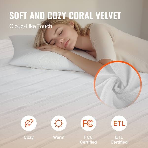 Heated Mattress Pad Full Size - Coral Fleece, 6 Heat Settings, Auto Shut Off, Machine Washable