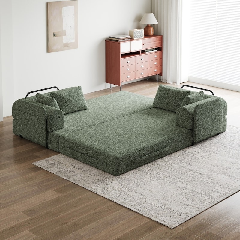 78.7" Convertible Chenille Folding Mattress Sleeper Sofa Bed with Cylindrical Pillow and Side Pocket