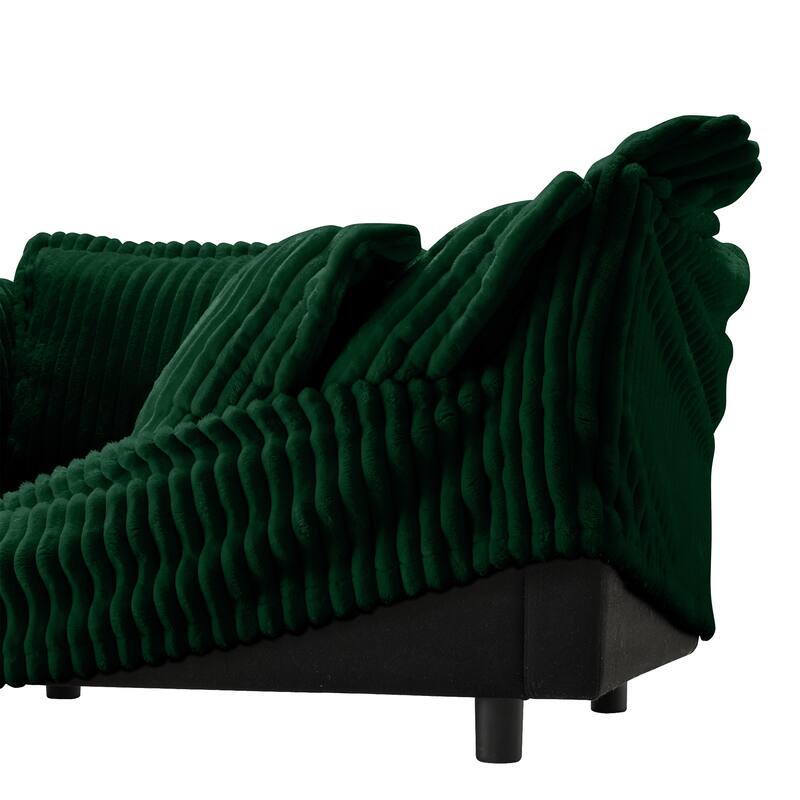 Corduroy Slipcovered 2-Seater Sectional Sofa with Convertible Ottoman, Wide and Deep Seat,and Soft Multiple Big Pillows
