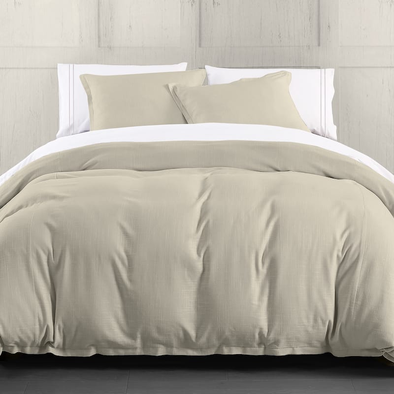 HiEnd Accents Hera Washed Linen Flange Comforter Set, 3PC - Light Tan - King