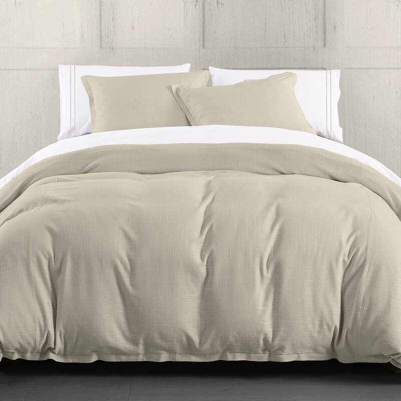 HiEnd Accents Hera Washed Linen Flange Duvet Cover Set, 3PC - Light Tan - King