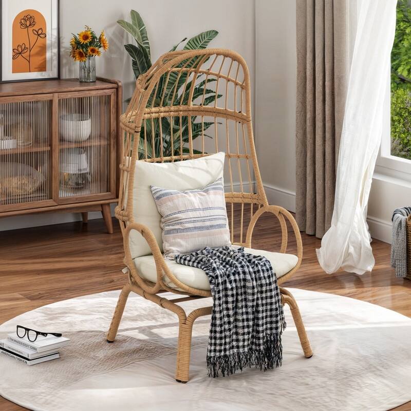 Moasis Outdoor Narrow Wicker Egg Chair Basket with Cushions