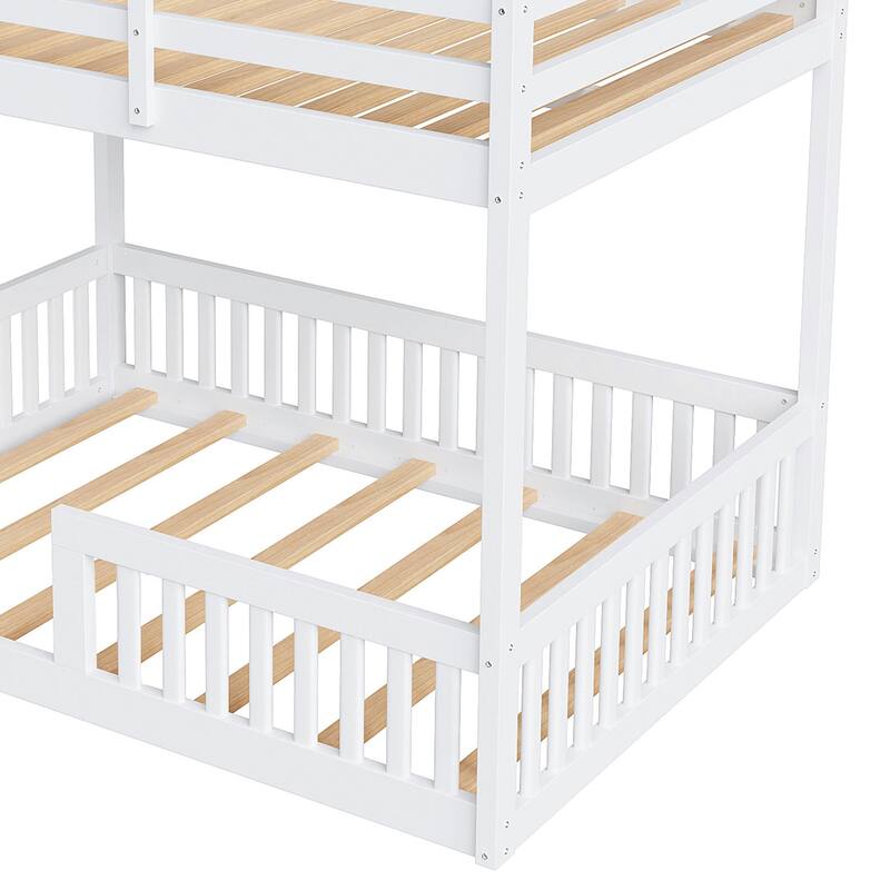Full Over Full Solid Pine Wood Bunk Bed with Ladder and Guardrails by Harper&Bright Designs