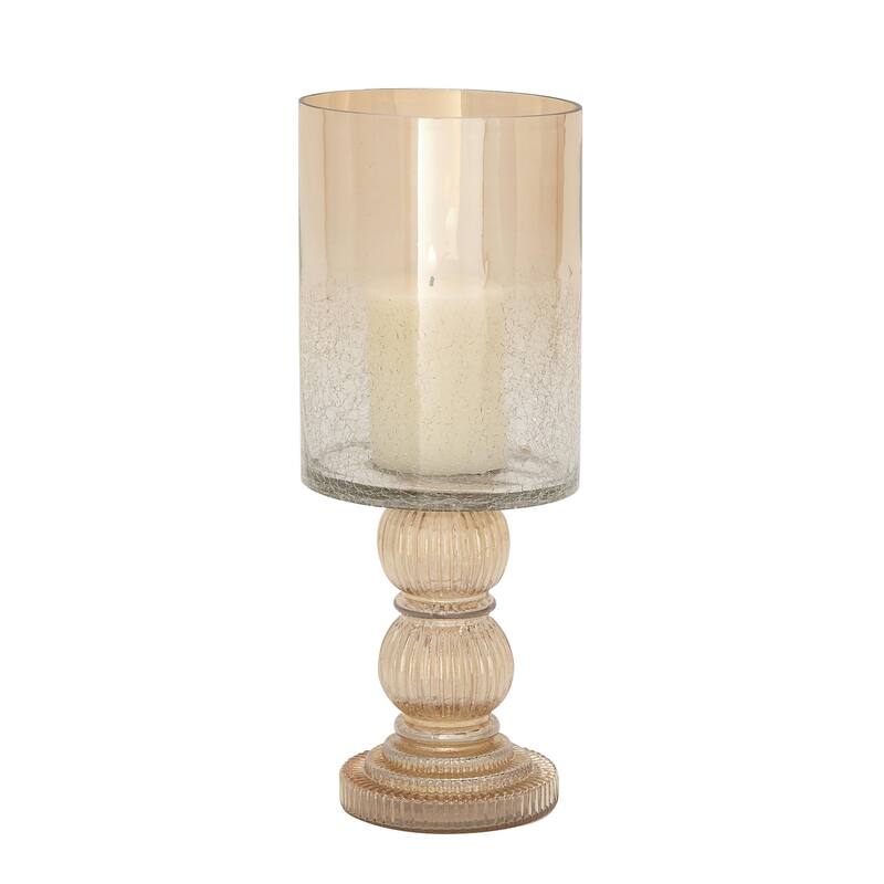 Glass Handmade Turned Style Pillar Hurricane Lamp with Smoked Glass Finish - Brass, Black, Gold, Brown - Roche River Decor - Gold - 6"W, 16"H