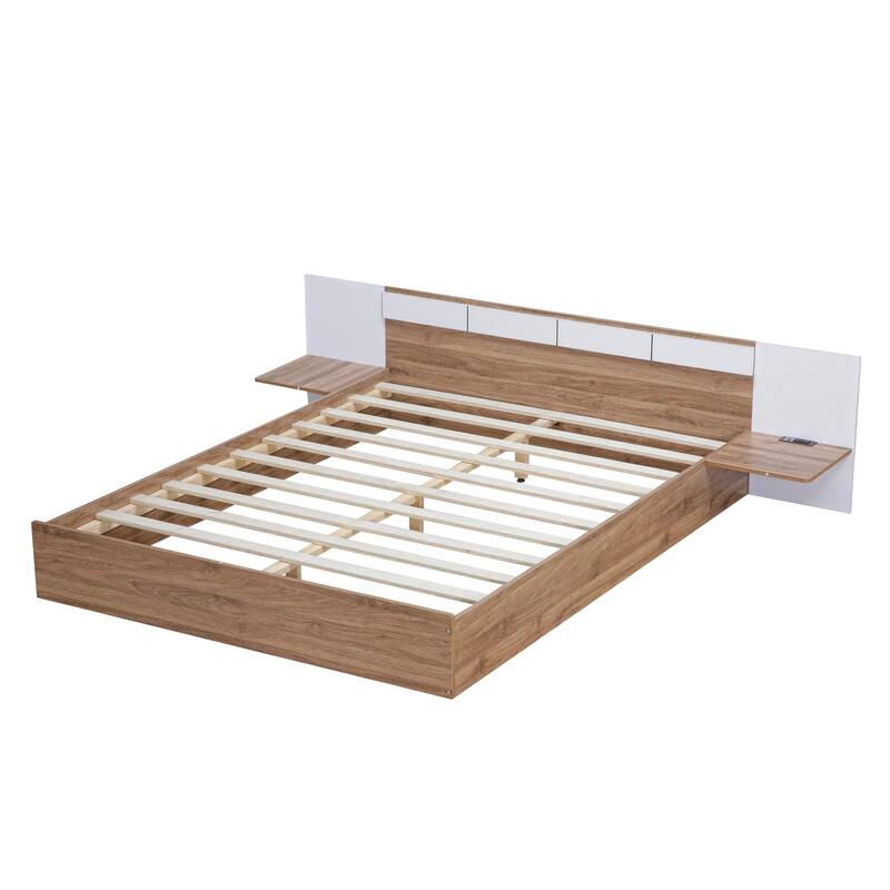 Queen Size Concise Low-Profile Platform Bed Frame with USB Charging
