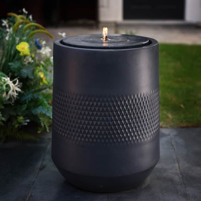 Dark Gray Resin Round Bubbler 23" Tall Outdoor Fountain with Lights, Solar Powered