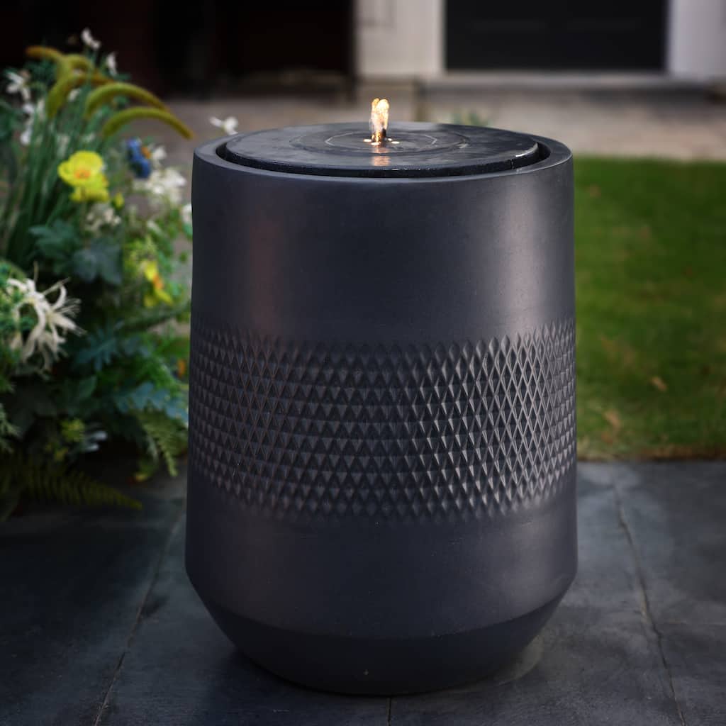 Dark Gray Resin Round Bubbler 23" Tall Outdoor Fountain with Lights, Solar Powered