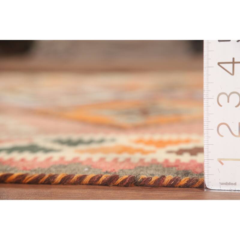 Geometric Kilim Shiraz Persian Vintage Area Rug Hand-Woven Wool Carpet - 5'0" x 9'1"