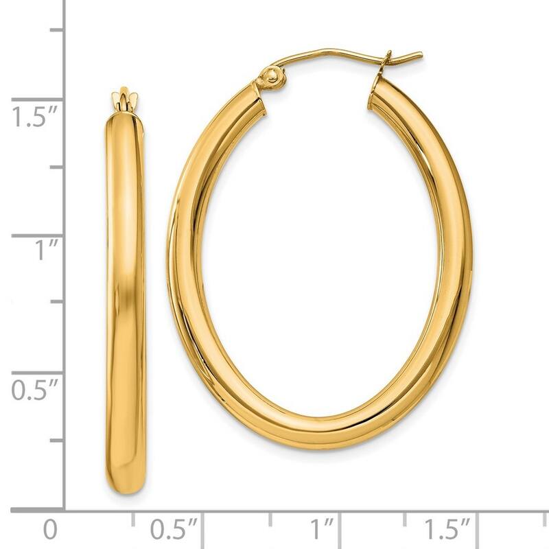 Curata 14k Yellow Gold Polished Oval Tube Hoop Earrings - 37.8x28.2mm