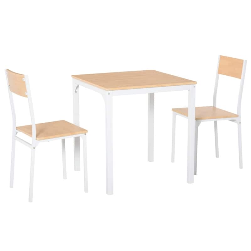 3-Piece Modern Kitchen Furniture White Square Dining Table Set with 2 Chairs and Steel Frame