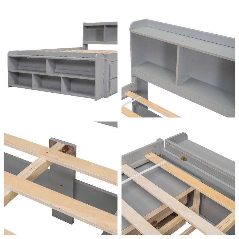 Full Bed w/Bookcase Headboard,Under bed Storage Drawers & Storage Case