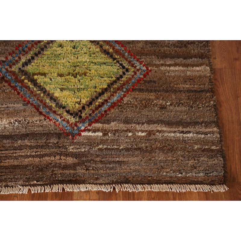 Geometric Moroccan Oriental Runner Rug Hand-Knotted Wool Carpet - 3'6" x 12'6"