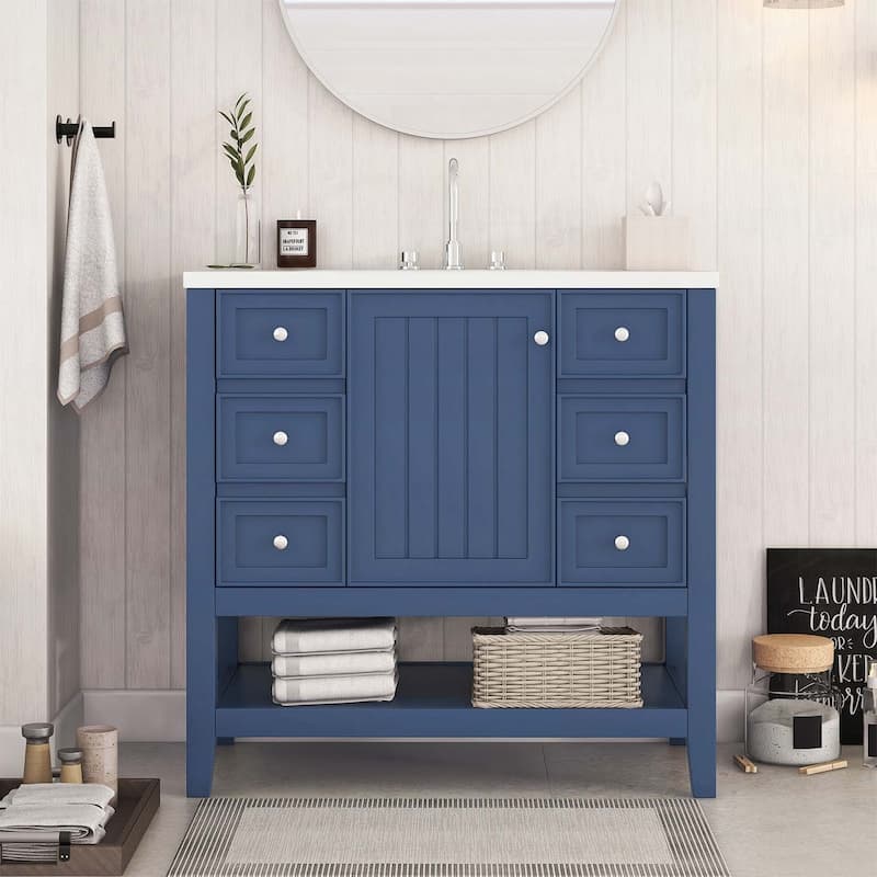 Bathroom Vanity with Sink,Cabinet,and Drawers,Open Shelf