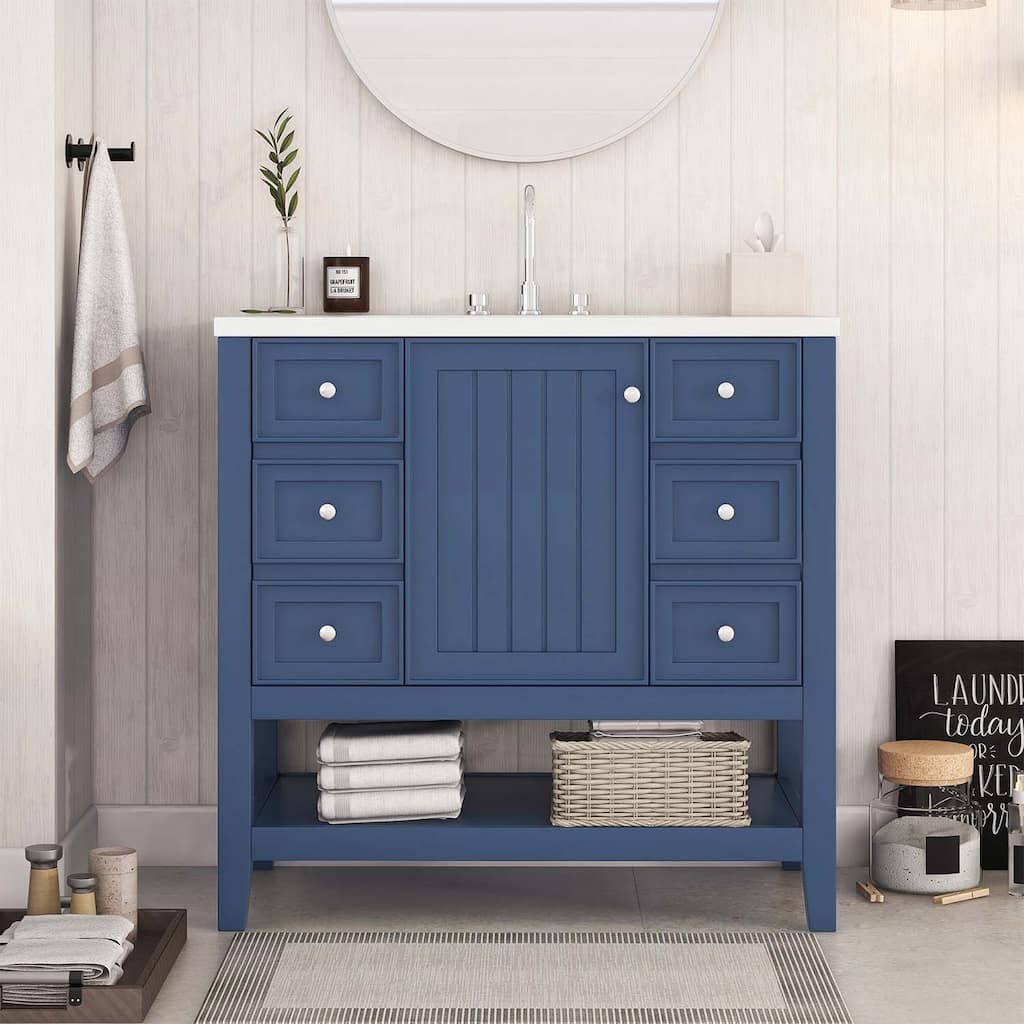 Bathroom Vanity with Sink,Cabinet,and Drawers,Open Shelf