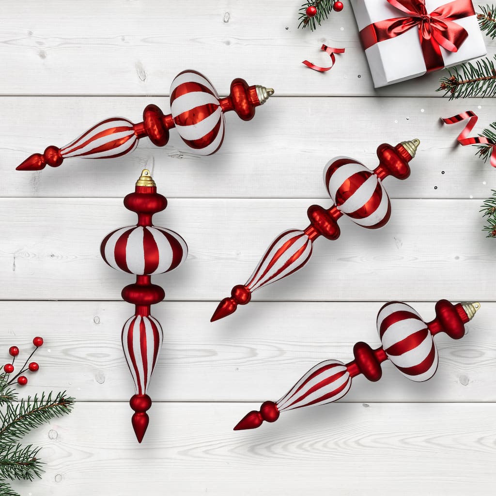 Shatterproof Commercial Size Finial Christmas Ornaments - 14" - Red and White - Set of 4