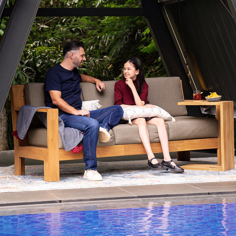 Cambridge Casual Logan Teak Outdoor 3-Seater Sofa with Sunbrella Cushion