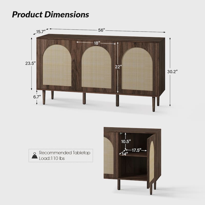 Ulysses Farmhouse Storage Rattan Sideboard with Adjustable Shelves by HULALA HOME