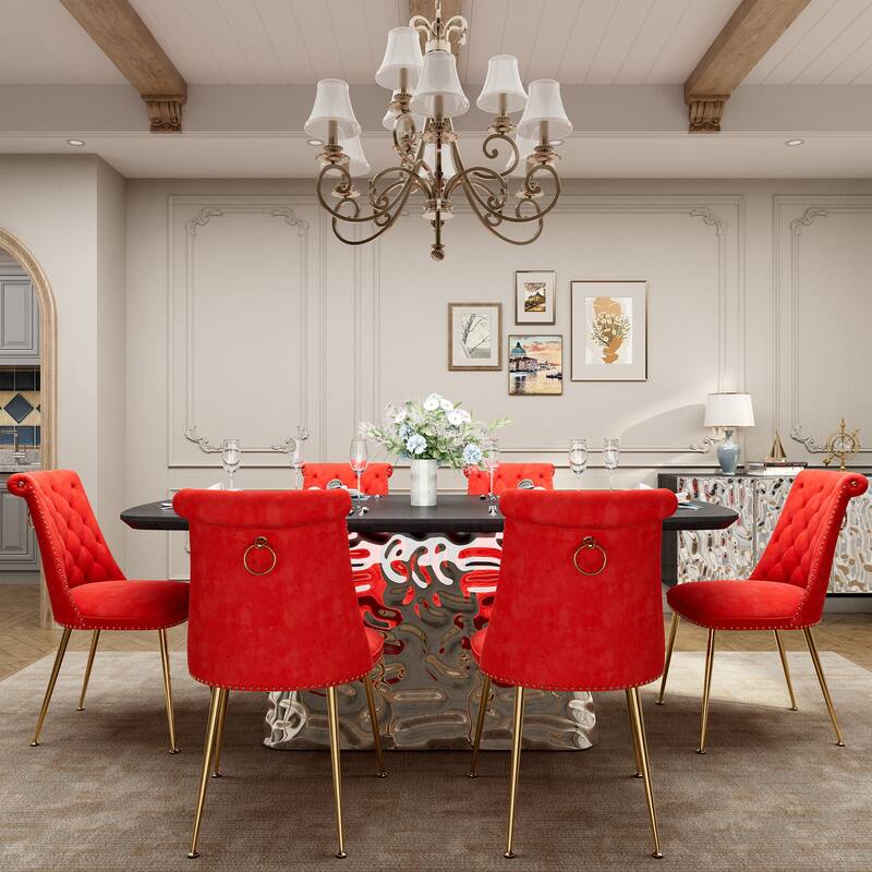 7-Piece Clihome Modern Stainless Steel Table Velvet Chair Dining Set