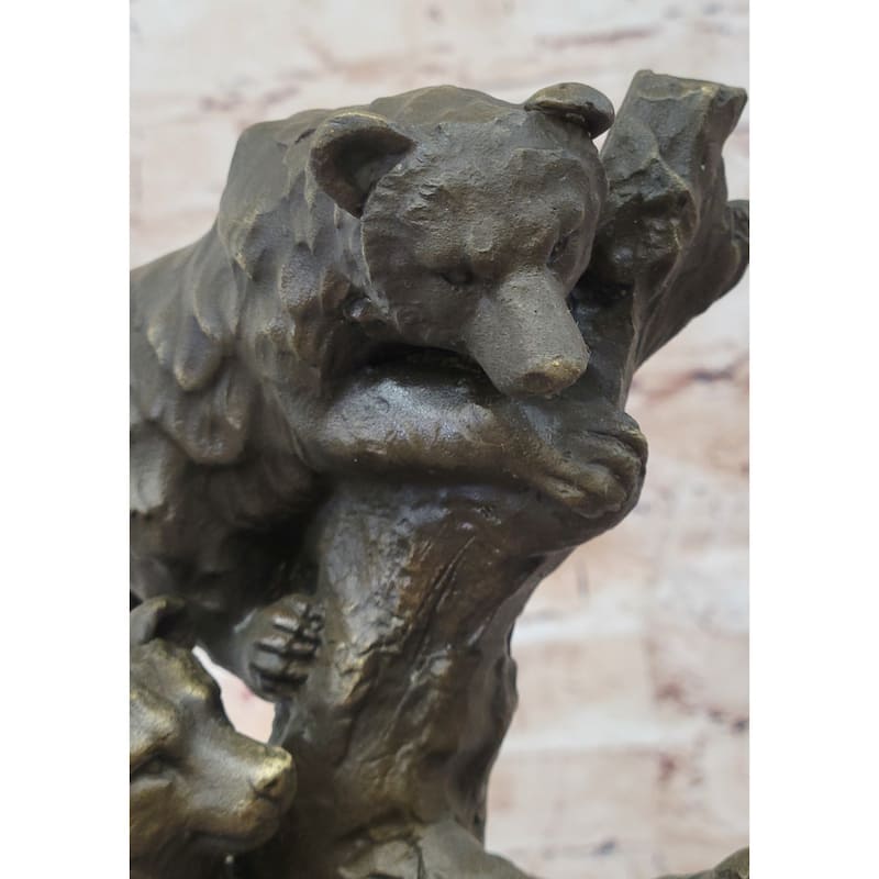 Bear Family Looking For Honey Bronze Statue Sculpture Art Decor Marble Base