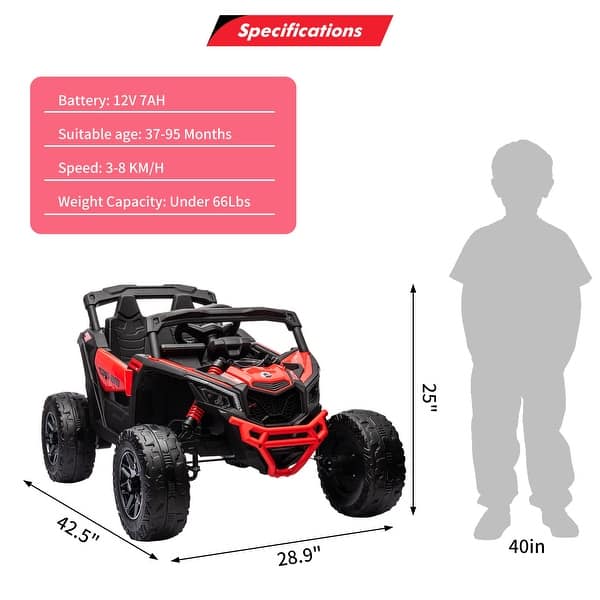 dimension image slide 2 of 7, 12V Ride on UTV Car, Licensed Can-Am Electric Off-Road UTV Car