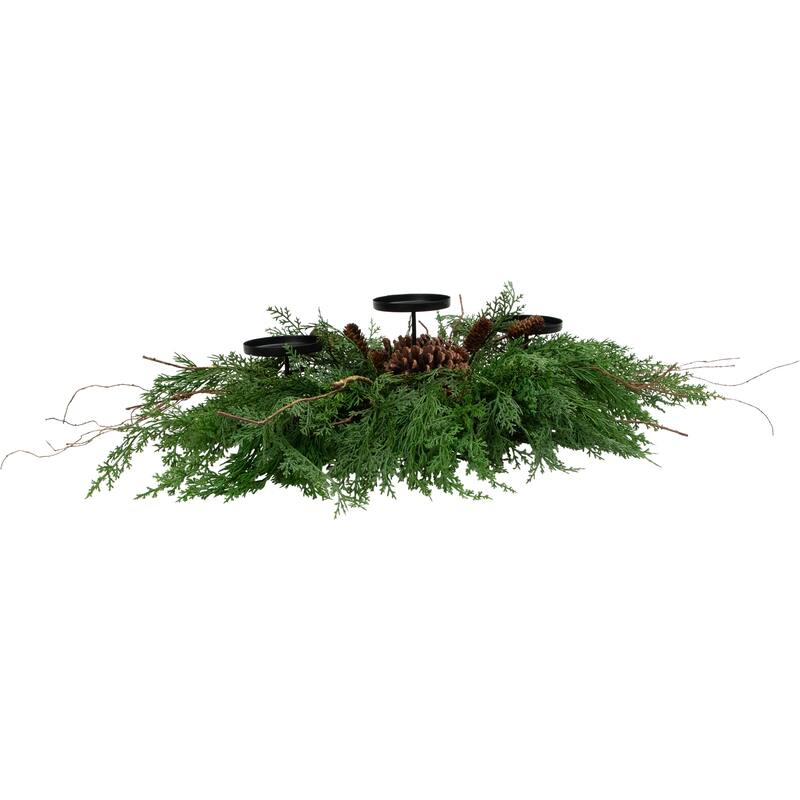 Pine Cone and Mixed Foliage Christmas Pillar Candle Holder - 30"