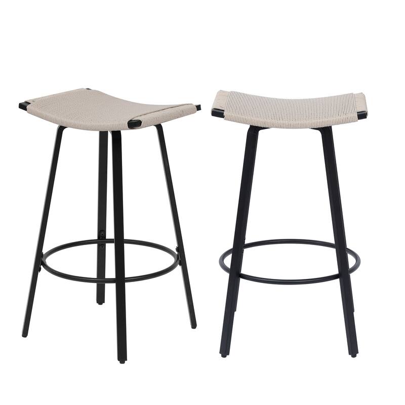 Counter Height Bar Stools Backless Handwoven Kitchen Dining Chairs With Round Footrest Set Of 2 Pvc Weaving Pub Stool