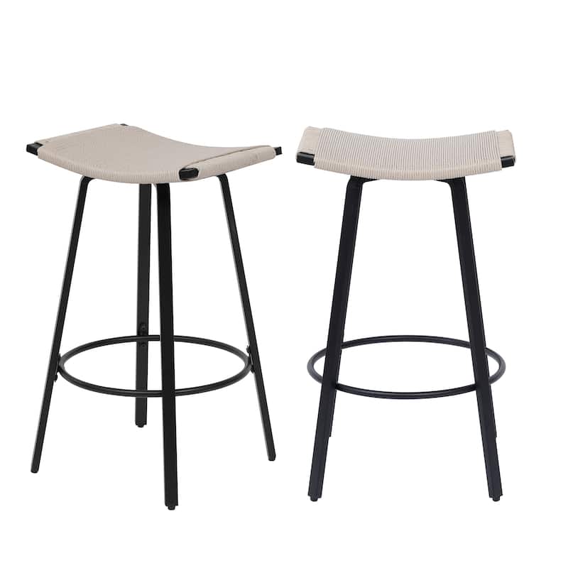 Counter Height Bar Stools Backless Handwoven Kitchen Dining Chairs with Round Footrest Set of 2 PVC Weaving Pub Stool