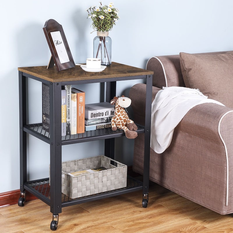 30.6"H Serving Cart with 4 Casters and Adjustable Feet, Steel Frame Ideal for Kitchen or Any Room Use - 15.7"D x 23.6"W x 30.6"H