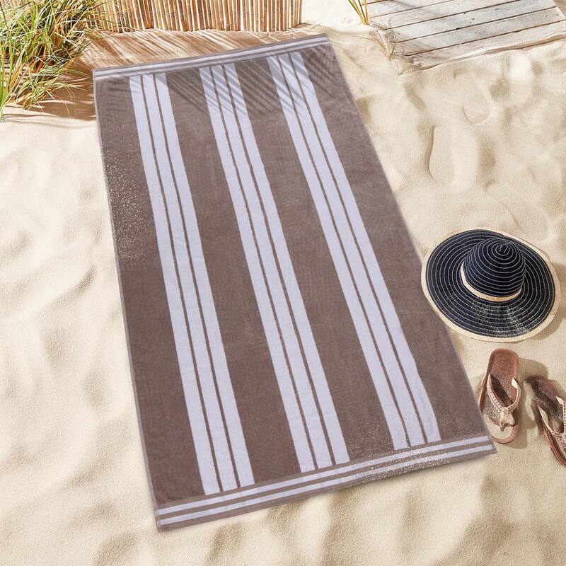 Superior Striped Large Oversized Cotton Beach Towel - Set of 2