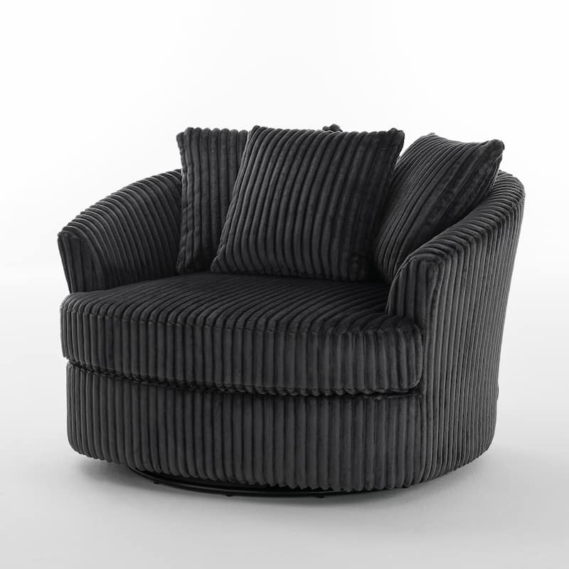 UIXE Oversize 43" Plush Corduroy Swivel Barrel Chair Comfy Accent Chair For Living Room