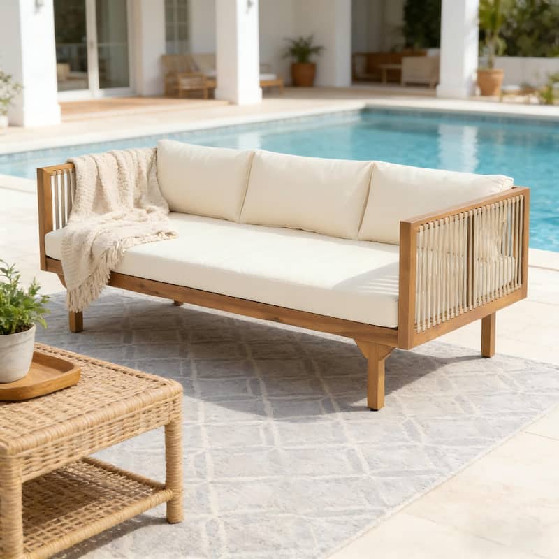 Christopher Knight Home - Acacia Wood Outdoor Patio Sofa with Rope Design