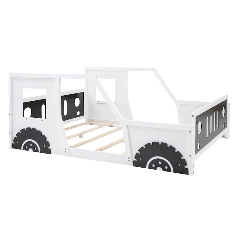 Pine Car-Shaped Platform Bed with Decorative Wheels