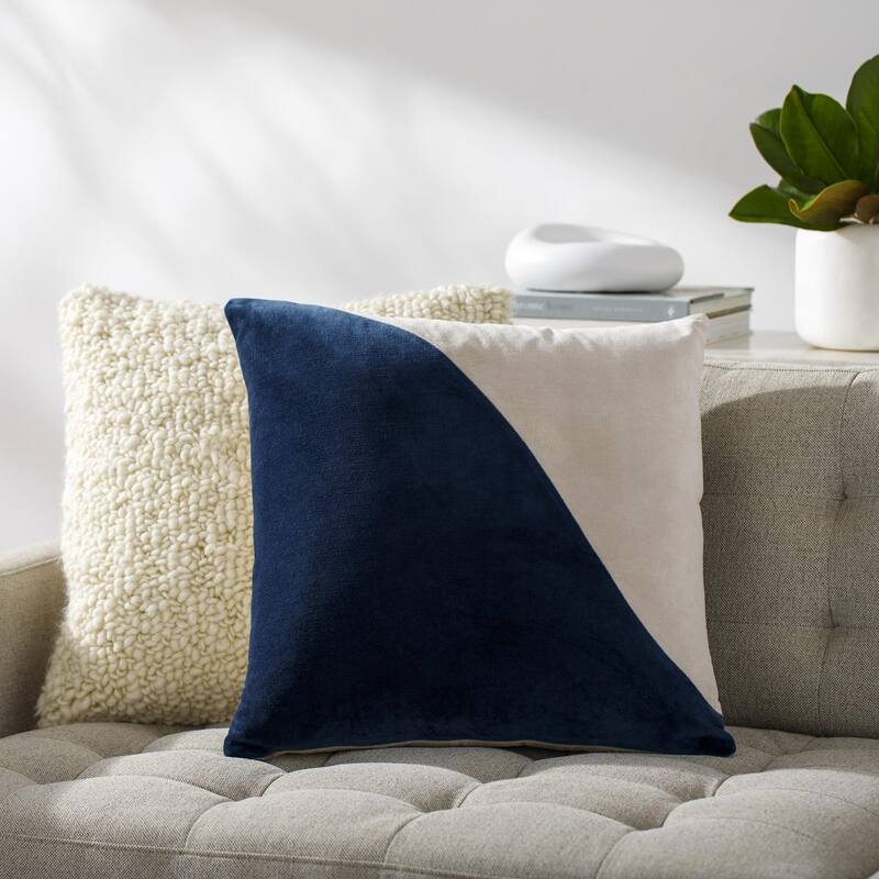 Artistic Weavers Deveron Cotton Velvet Wave Throw Pillow - 13"H x 20"W Down Insert - Midnight Blue