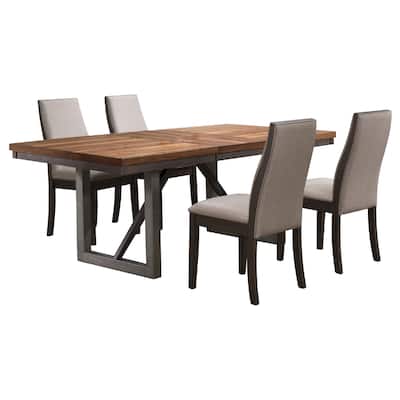 Zor 5pc Dining Set, 60-77 Inch Extendable Table, 4 Chairs, Taupe Gray